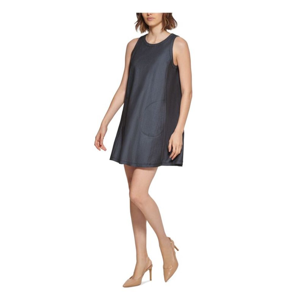 CALVIN KLEIN Womens Gray Unlined Sleeveless Short Shift Dress Petites 2P - Picture 3 of 4
